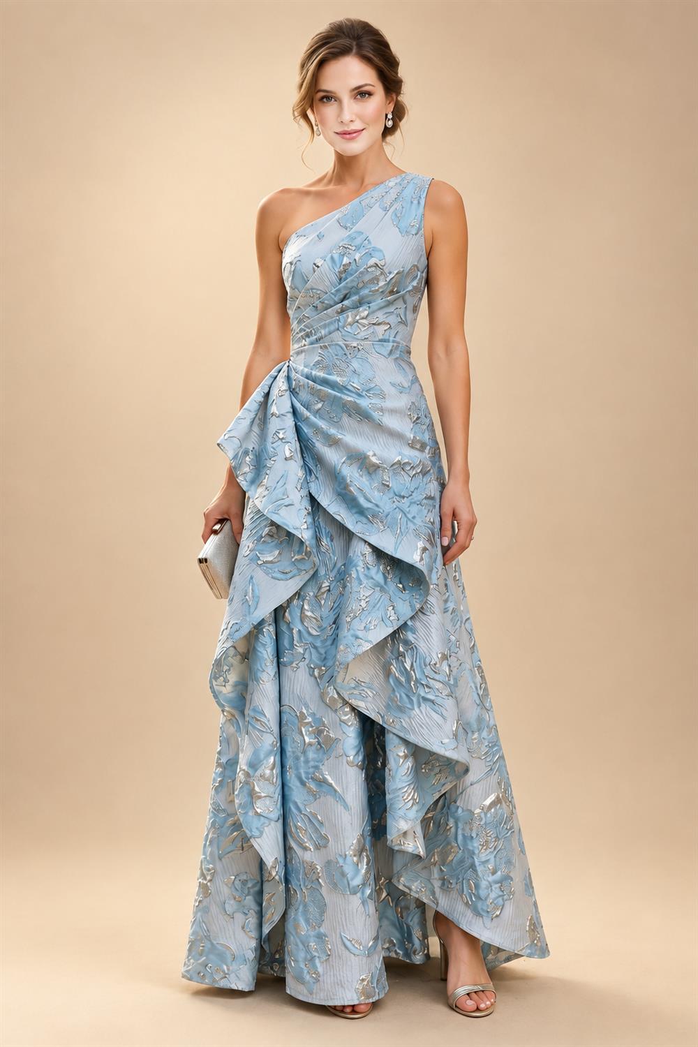 A-Line/Princess V-Neck Chiffon Maxi Mother of the Bride & Groom Dresses with Ruffles, Slit, Ruched Waist & Rhinestones (SHI22501628)