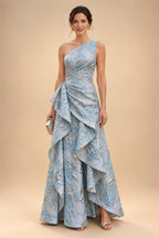 Mermaid/Trumpet One Shoulder Floral Embroidery Maxi Mother of the Bride & Groom Dresses with Side Sash & Ruched Waist (SHI22501626)
