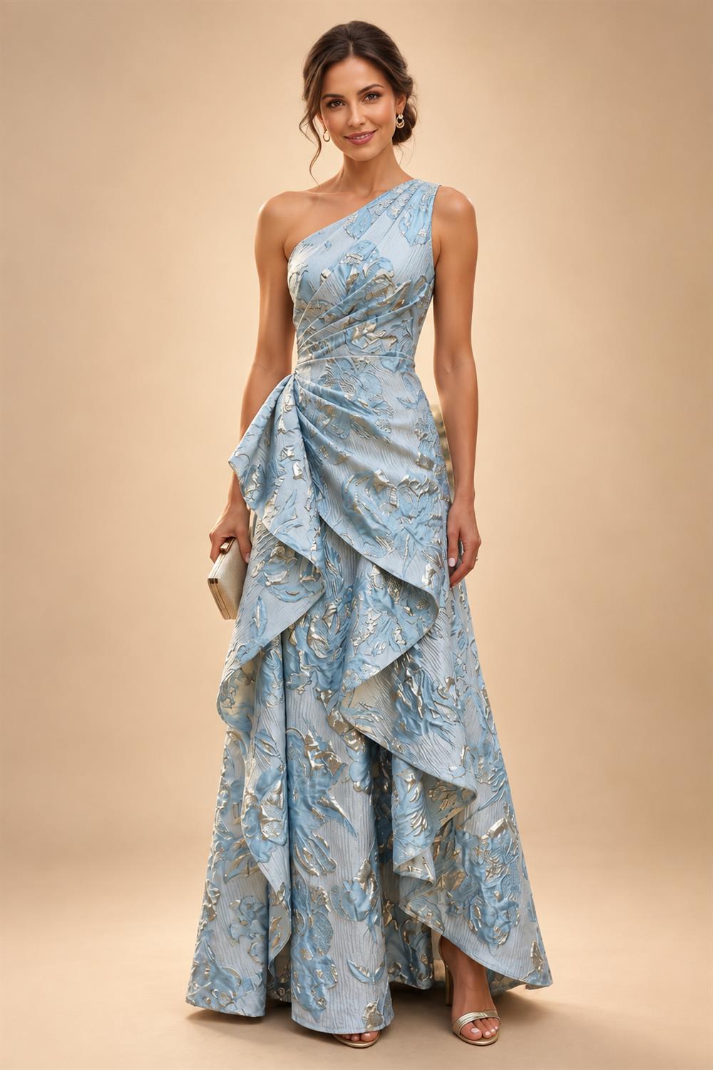 A-Line Chiffon 3/4 Flutter Sleeves Mother of the Bride & Groom Dresses with Beaded Lace Embroidered Bodice (SHI22500645)