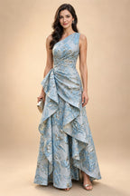 Jacquard A-Line/Princess V-Neck Tea-Length Mother of the Bride & Groom Dresses with Ruched Waist (SHI22501056)