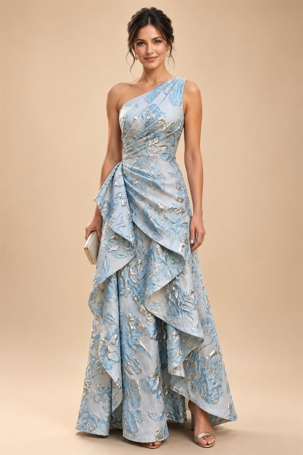 Sheath/Column Asymmetric Neck Satin Maxi Mother of the Bride & Groom Dresses with Side Sash, Slit & Ruched Waist (SHI22501643)
