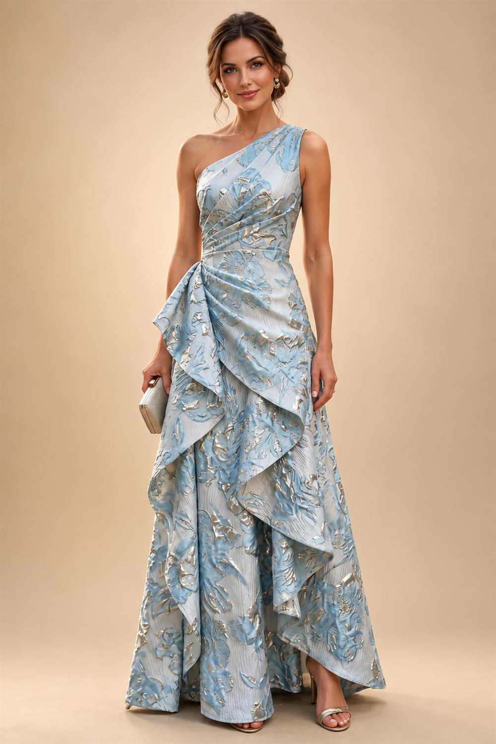 Jacquard A-Line/Princess V-Neck Floor-Length Mother of the Bride & Groom Dresses with Pockets (SHI22500987)