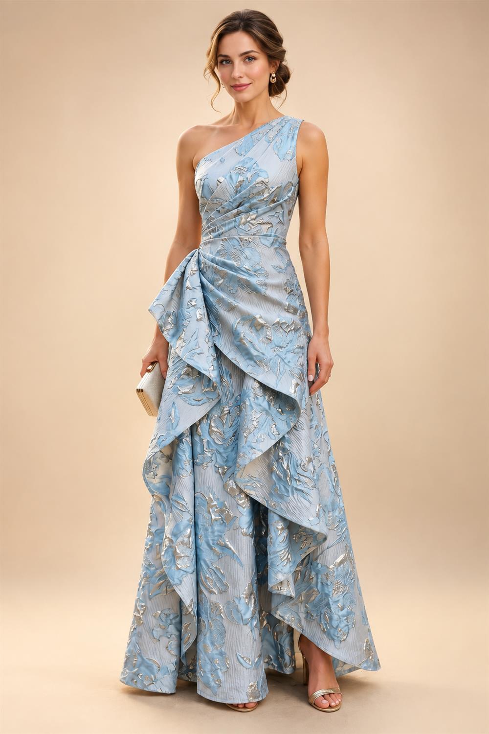 Chiffon A-Line/Princess One Shoulder Floor-Length Mother of the Bride & Groom Dresses with Ruffles & Ruched Waist (SHI22501248)