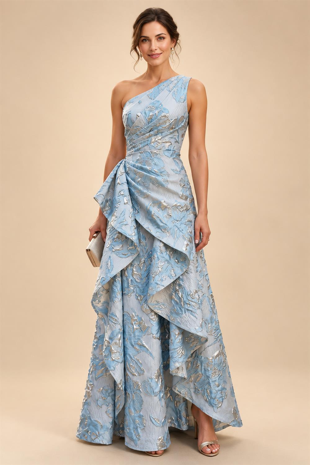 Jumpsuit Scoop Neck Chiffon Maxi Mother of the Bride Pantsuits with 3D Flowers & Bow (SHI22501634)