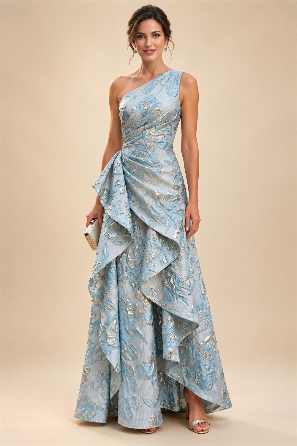 Mermaid Scoop Long Sleeve Floor Length Mother of the Bride Dresses with Peplum & Appliques (SHI22500269)