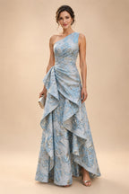 A-Line/Princess Scoop Neck Satin High-Low Mother of the Bride & Groom Dresses with Sequin Floral & Pleats (SHI22501631)