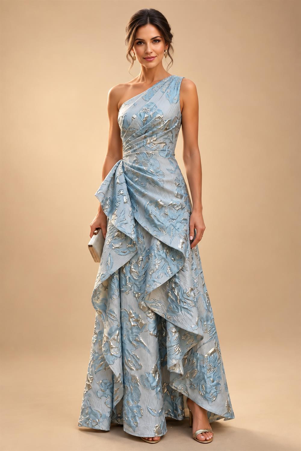 Sequin Floral A-Line/Princess V-Neck Floor-Length Mother of the Bride & Groom Dresses with 3D Flowers & Pleats (SHI22501350)