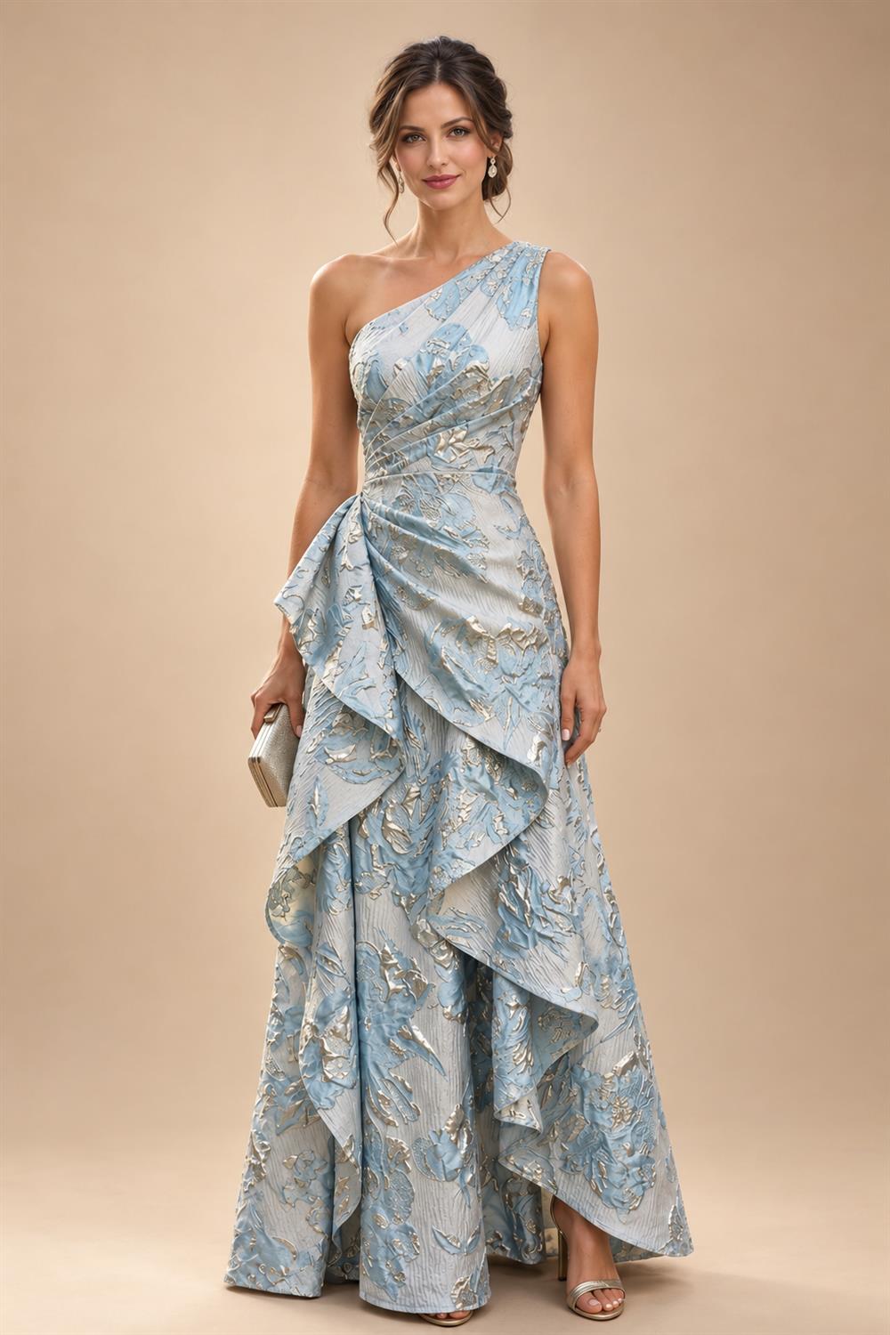 A-Line/Princess Scoop Neck Chiffon Maxi Mother of the Bride & Groom Dresses with Lace Appliques, Sweep Train & Pleats (SHI22501636)