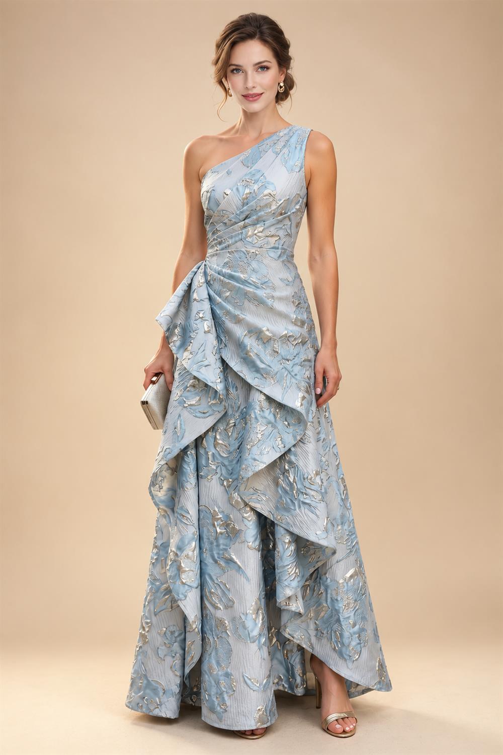 Jacquard Sheath/Column V-Neck Floor-Length Mother of the Bride & Groom Dresses with Ruched Waist (SHI22501057)