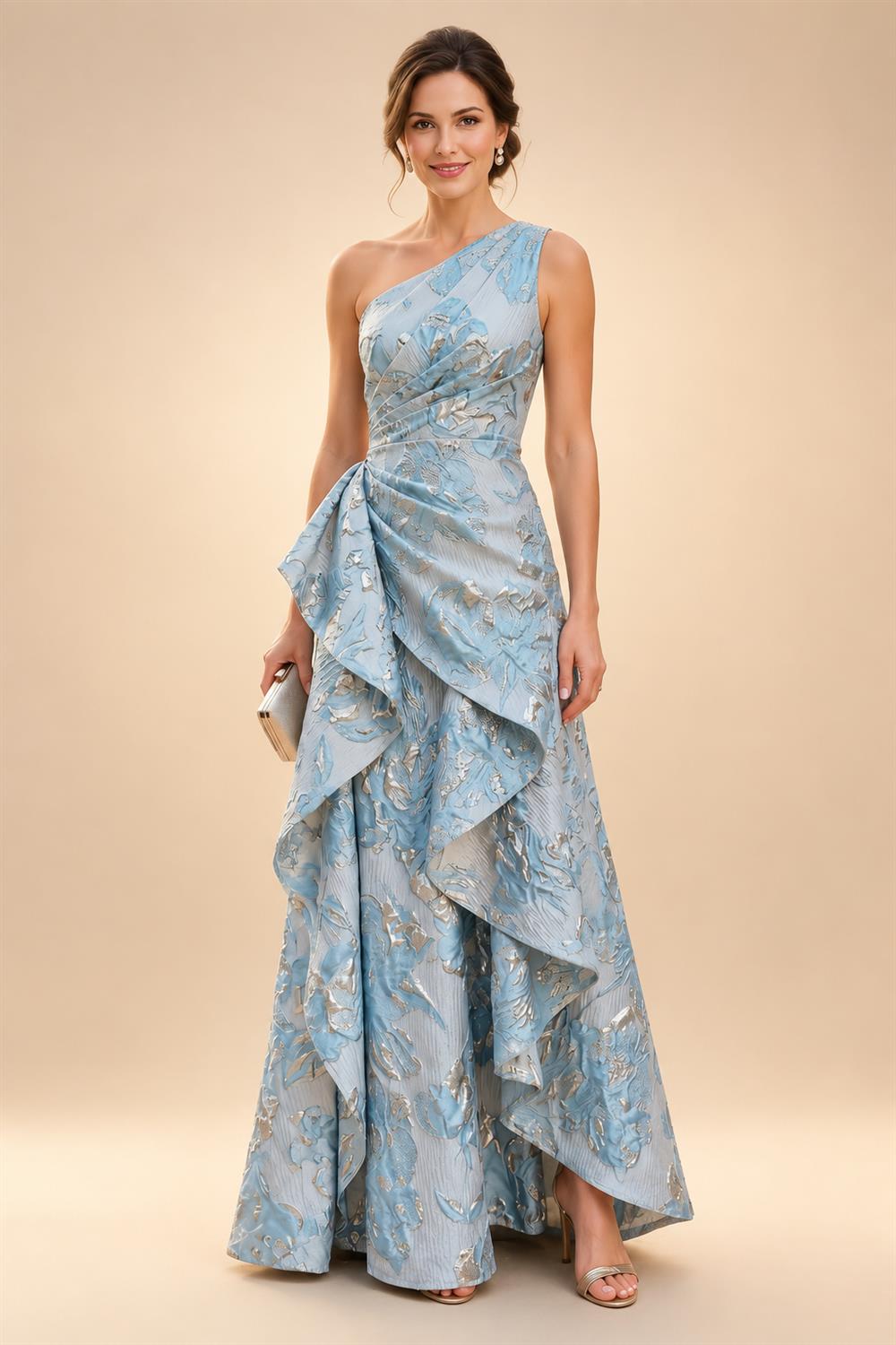 Sheath/Column Scoop Neck Chiffon Maxi Mother of the Bride & Groom Dresses with Lace Appliques, Sweep Train & Ruched Waist (SHI22501642)
