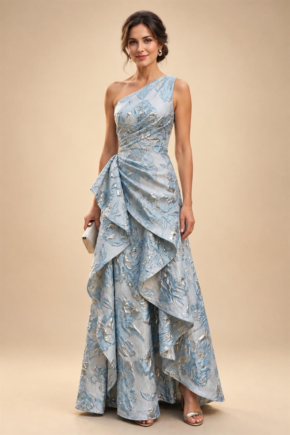 A-Line/Princess V-Neck Chiffon Maxi Mother of the Bride & Groom Dresses with Feather Trim & Pleats (SHI22501651)