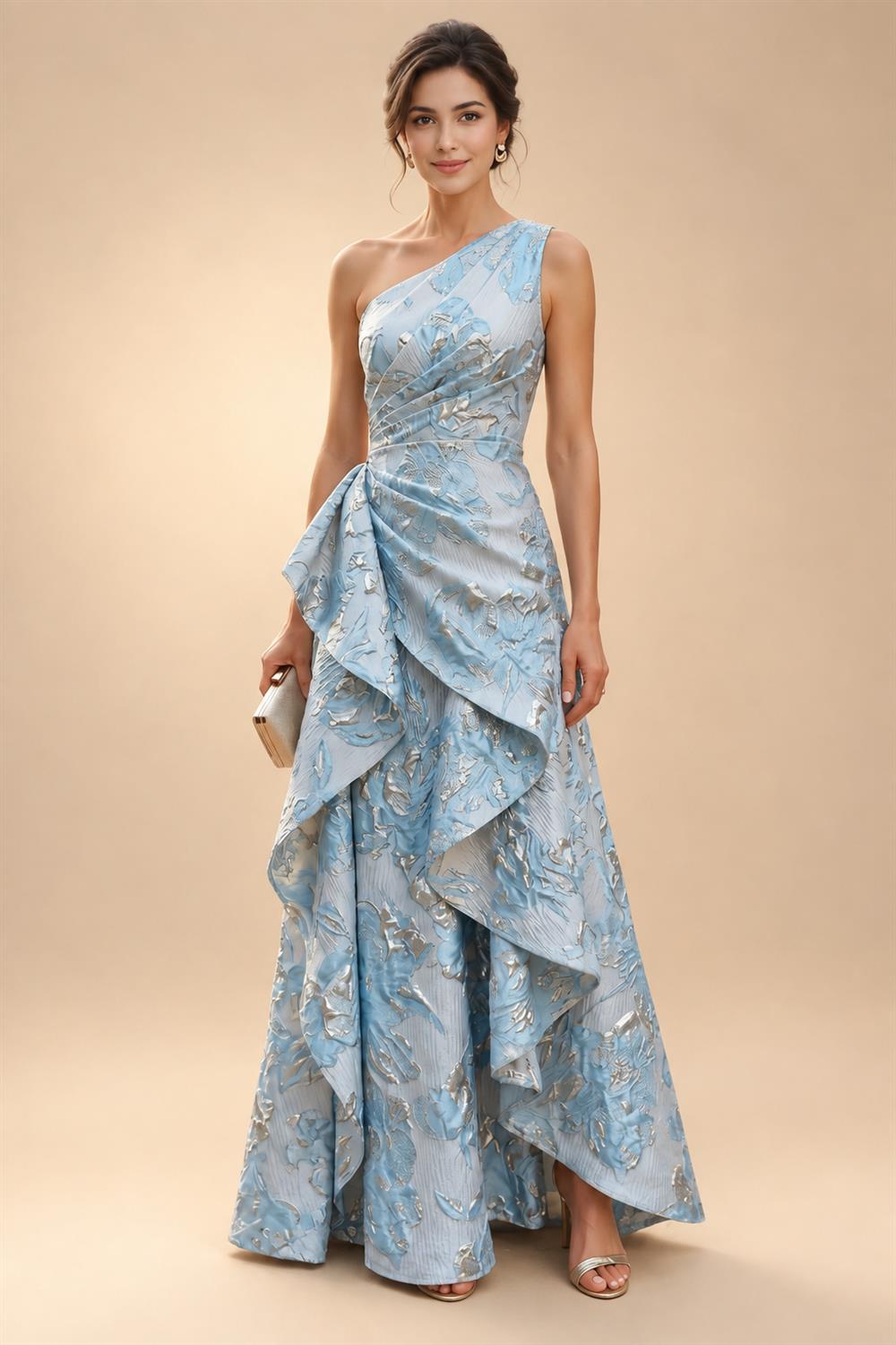 Sheath/Column One Shoulder Floral Embroidery Floor-Length Mother of the Bride & Groom Dresses with Side Draped Sash (SHI22501617)