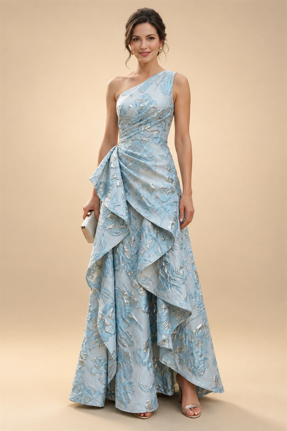 A-Line/Princess V-Neck Chiffon Maxi Mother of the Bride & Groom Dresses with Side Sash, Sweep Train & Ruched Bodice (SHI22501629)