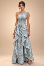 Jacquard A-Line/Princess Scoop Neck Floor-Length Mother of the Bride & Groom Dresses with Ruffles & Ruched Waist (SHI22501201)