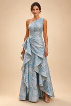 Lace Sheath/Column One Shoulder Floor-Length Mother of the Bride & Groom Dresses with Ruched Waist (SHI22500892)