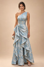 Jacquard A-Line/Princess V-Neck Tea-Length Mother of the Bride & Groom Dresses with Ruched Waist (SHI22501056)