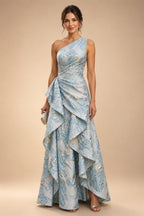 Sheath/Column V-Neck Jacquard Maxi Mother of the Bride & Groom Dresses with Ruffles & Slit (SHI25001047)