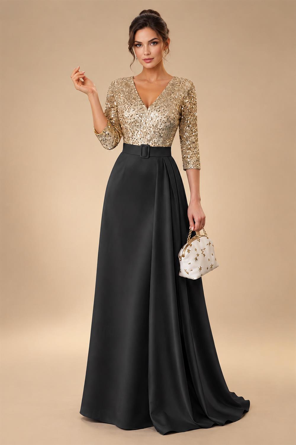 A-Line/Princess V-Neck Floor-Length Mother of the Bride & Groom Dresses with Ruffles & Ruched Waist (SHI22501284)