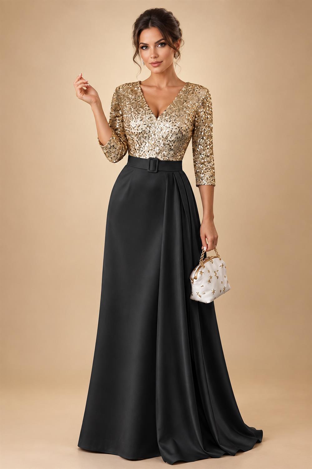 A-Line/Princess V-Neck Floor-Length Mother of the Bride & Groom Dresses with Ruffles & Ruched Waist (SHI22501284)