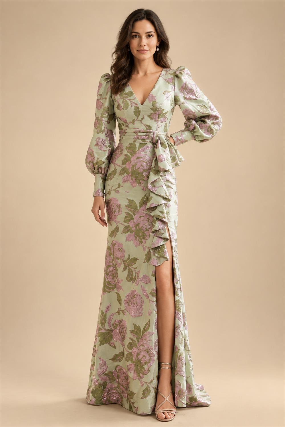 A-Line/Princess Scoop Neck Chiffon Maxi Mother of the Bride & Groom Dresses with Lace Appliques & Pleats (SHI22501638)