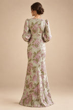 Sheath/Column V-Neck Jacquard Maxi Mother of the Bride & Groom Dresses with Ruffles & Slit (SHI25001047)