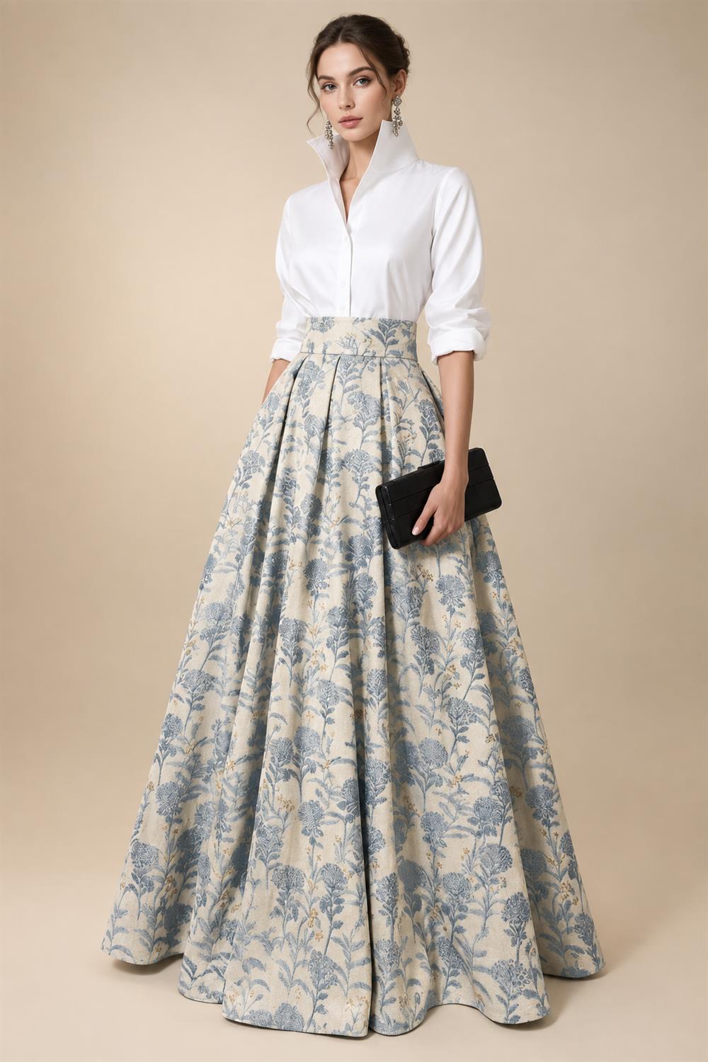 Jacquard A-Line/Princess V-Neck Floor-Length Mother of the Bride & Groom Dresses with Belt (SHI22500943)