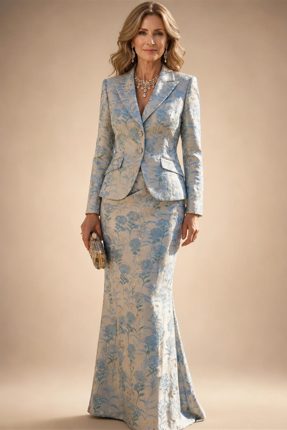 Jacquard Sheath/Column V-Neck Tea-Length Mother of the Bride & Groom Dresses for Women (SHI22501292)