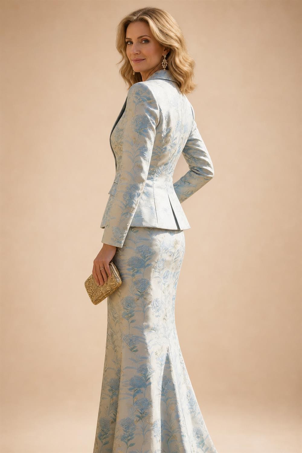 Jacquard Sheath/Column V-Neck Tea-Length Mother of the Bride & Groom Dresses for Women (SHI22501292)