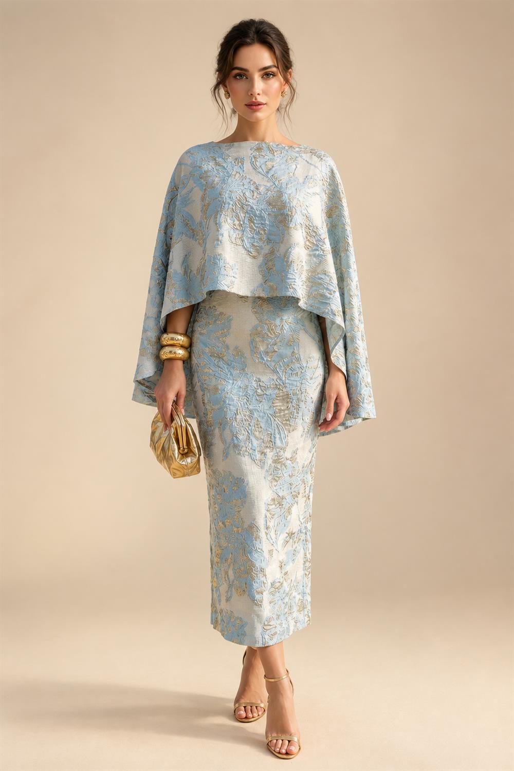 Jacquard A-Line/Princess V-Neck Floor-Length Mother of the Bride & Groom Dresses with Belt (SHI22500943)