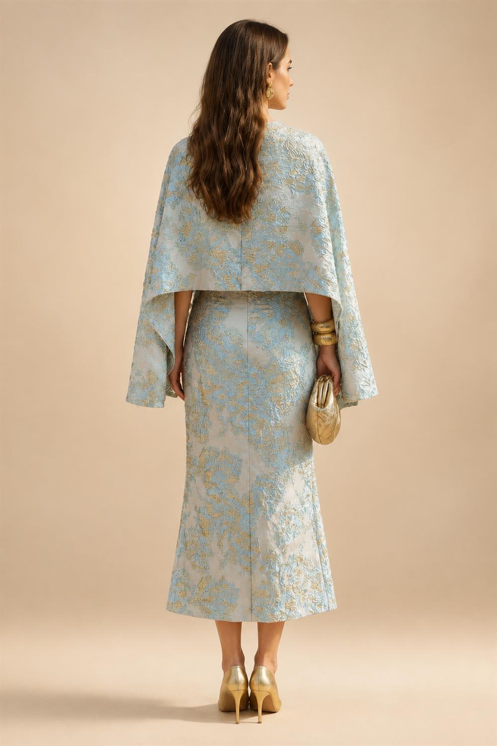 Jacquard A-Line/Princess V-Neck Floor-Length Mother of the Bride & Groom Dresses with Belt (SHI22500943)