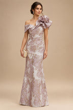 Sheath Floral Jacquard Off Shoulder Mother of the Bride & Groom Dresses with Flower (SHI22500777)