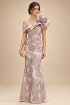 Sheath Floral Jacquard Off Shoulder Mother of the Bride & Groom Dresses with Flower (SHI22500777)