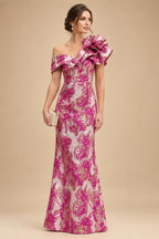 Sheath Floral Jacquard Off Shoulder Mother of the Bride & Groom Dresses with Flower (SHI22500777)