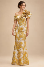 Sheath Floral Jacquard Off Shoulder Mother of the Bride & Groom Dresses with Flower (SHI22500777)