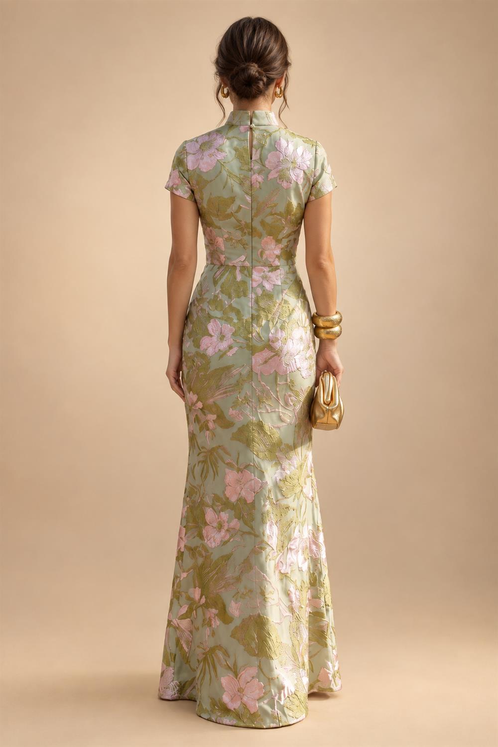 Jacquard Sheath/Column V-Neck Floor-Length Mother of the Bride & Groom Dresses with Ruched Waist (SHI22501057)