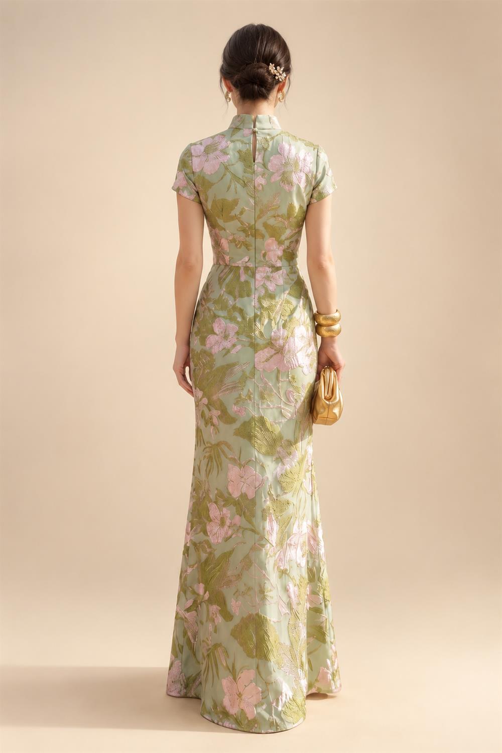 Jacquard Sheath/Column V-Neck Floor-Length Mother of the Bride & Groom Dresses with Ruched Waist (SHI22501057)