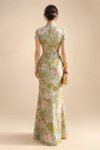 Jacquard Sheath/Column V-Neck Floor-Length Mother of the Bride & Groom Dresses with Ruched Waist (SHI22501057)