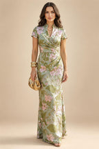 Jacquard Sheath/Column V-Neck Floor-Length Mother of the Bride & Groom Dresses with Ruched Waist (SHI22501057)