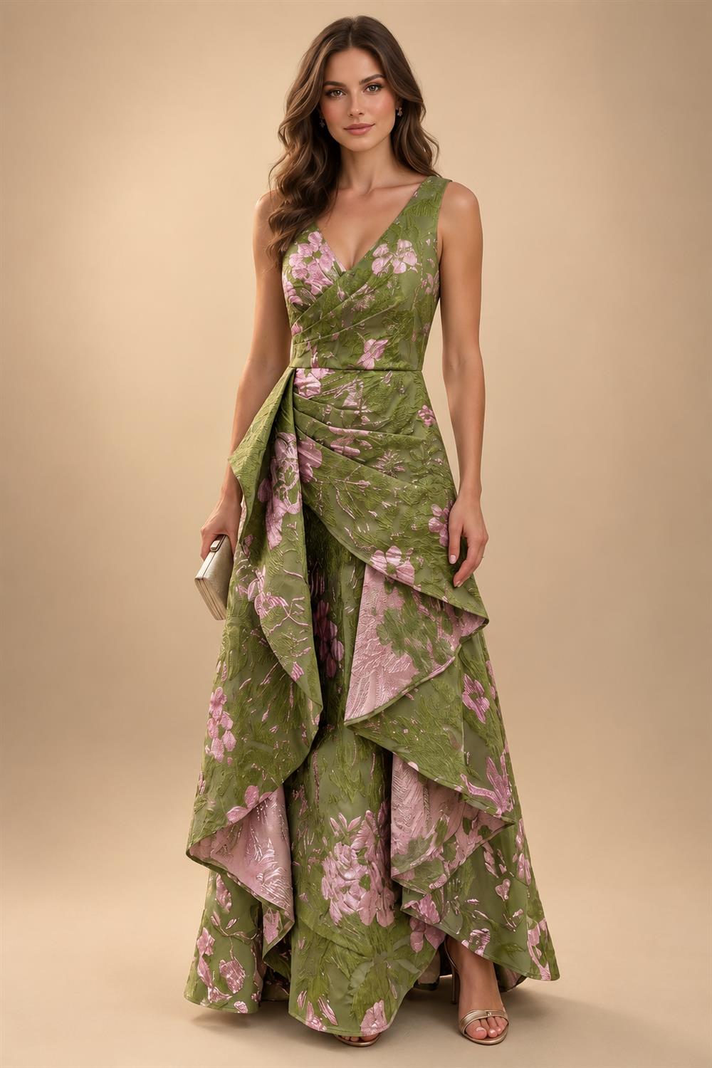 Jacquard A Line V Neck Ruffles Corset Mother of the Bride & Groom Dresses (SHI22500967)