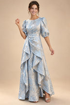 Jacquard A-Line/Princess Scoop Neck Floor-Length Mother of the Bride & Groom Dresses with Ruffles & Ruched Waist (SHI22501201)