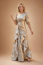 Jacquard A-Line/Princess Scoop Neck Floor-Length Mother of the Bride & Groom Dresses with Ruffles & Ruched Waist (SHI22501201)