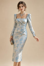 3/4 Sleeve Round Neck Sheath Midi Satin Mother of the Bride Dresses Formal Dress (SHI22500384)