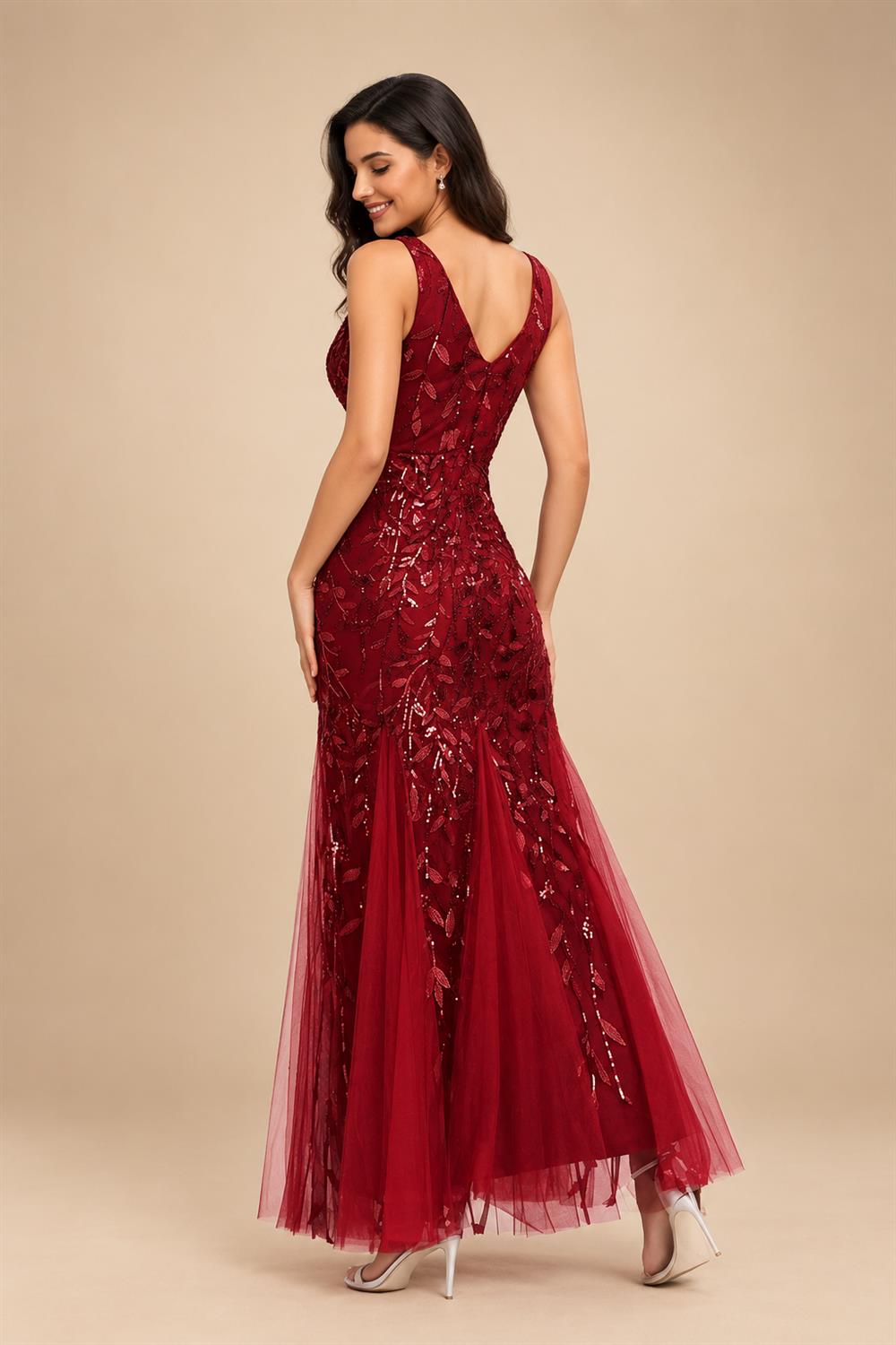 A-Line Chiffon Pleated Long Mother of the Bride & Groom Dresses with 3/4 Flutter Sleeves & Sequin Waist (SHI22500702)