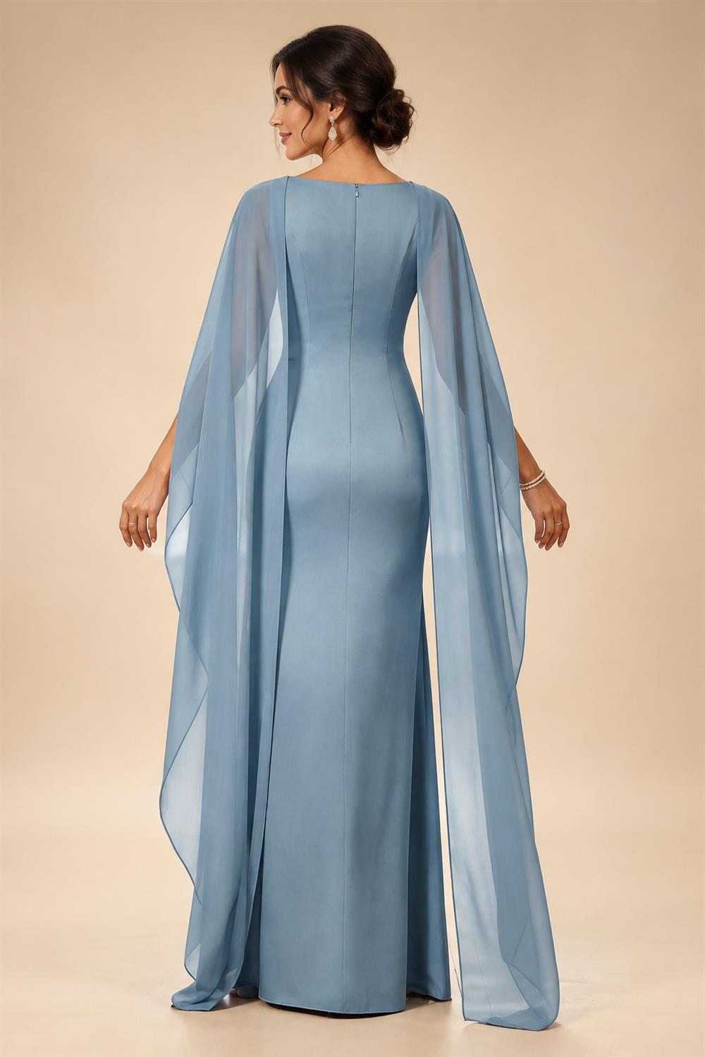 2-Piece A-Line Chiffon 3/4 Sleeves Mother of the Bride & Groom Dresses with Scalloped V-Neck Lace Bodice (SHI22500637)