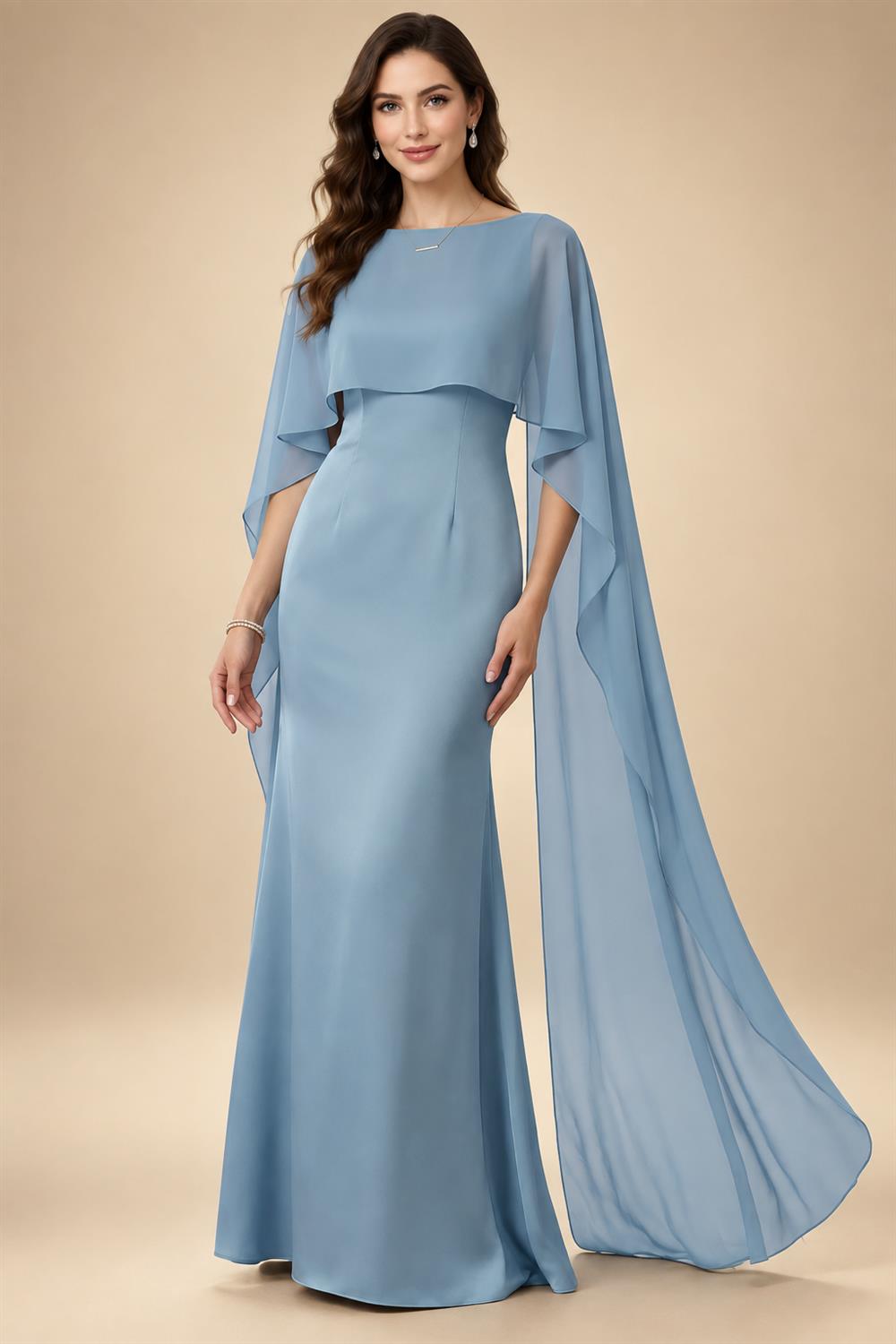 2-Piece A-Line Chiffon 3/4 Sleeves Mother of the Bride & Groom Dresses with Scalloped V-Neck Lace Bodice (SHI22500637)