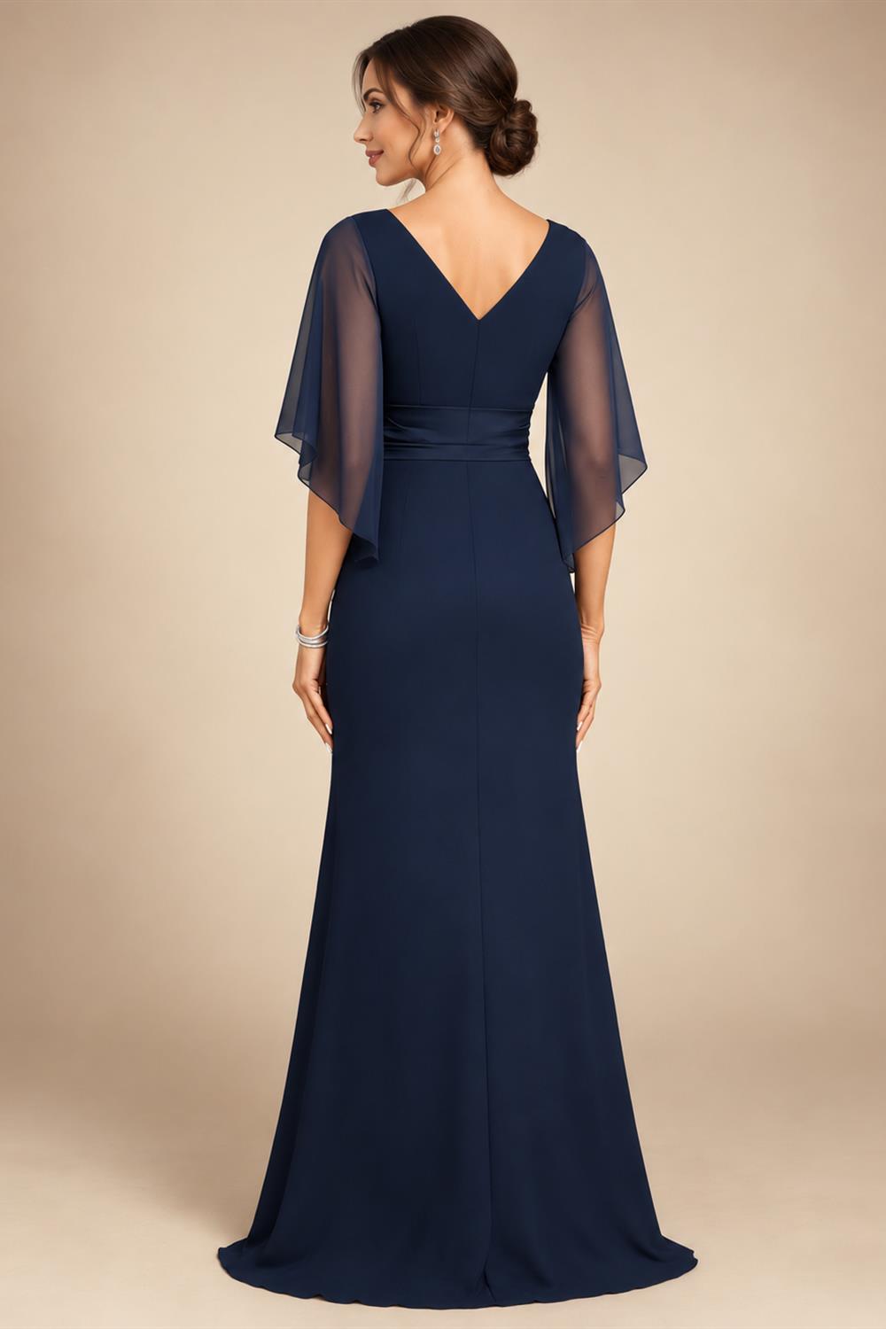 Sheath Satin 3/4 Sleeves Maxi Mother of the Bride & Groom Dresses with Chiffon Cape (SHI22500709)