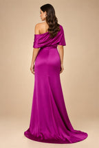 Satin V Neck Floral Print A Line Mother of the Bride Dresses (SHIR1110445)