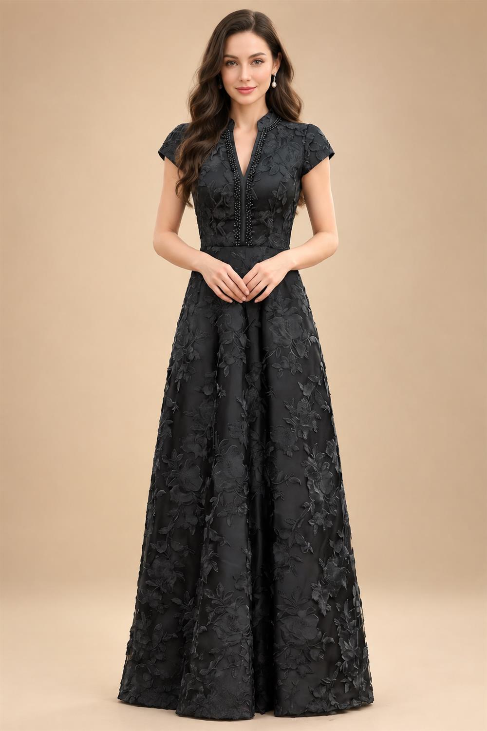 Satin V Neck Floral Print A Line Mother of the Bride Dresses (SHIR1110445)