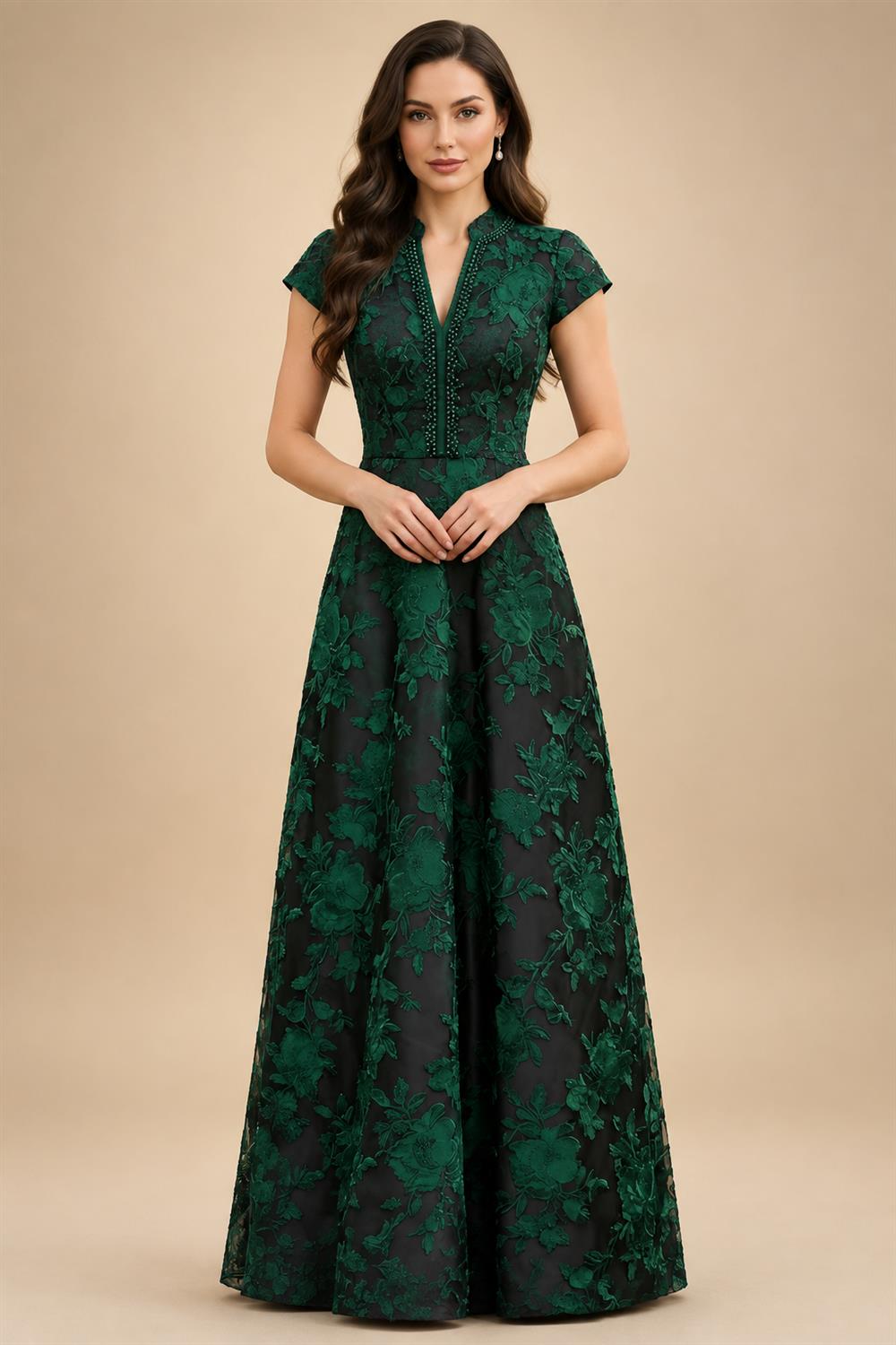 Satin V Neck Floral Print A Line Mother of the Bride Dresses (SHIR1110445)