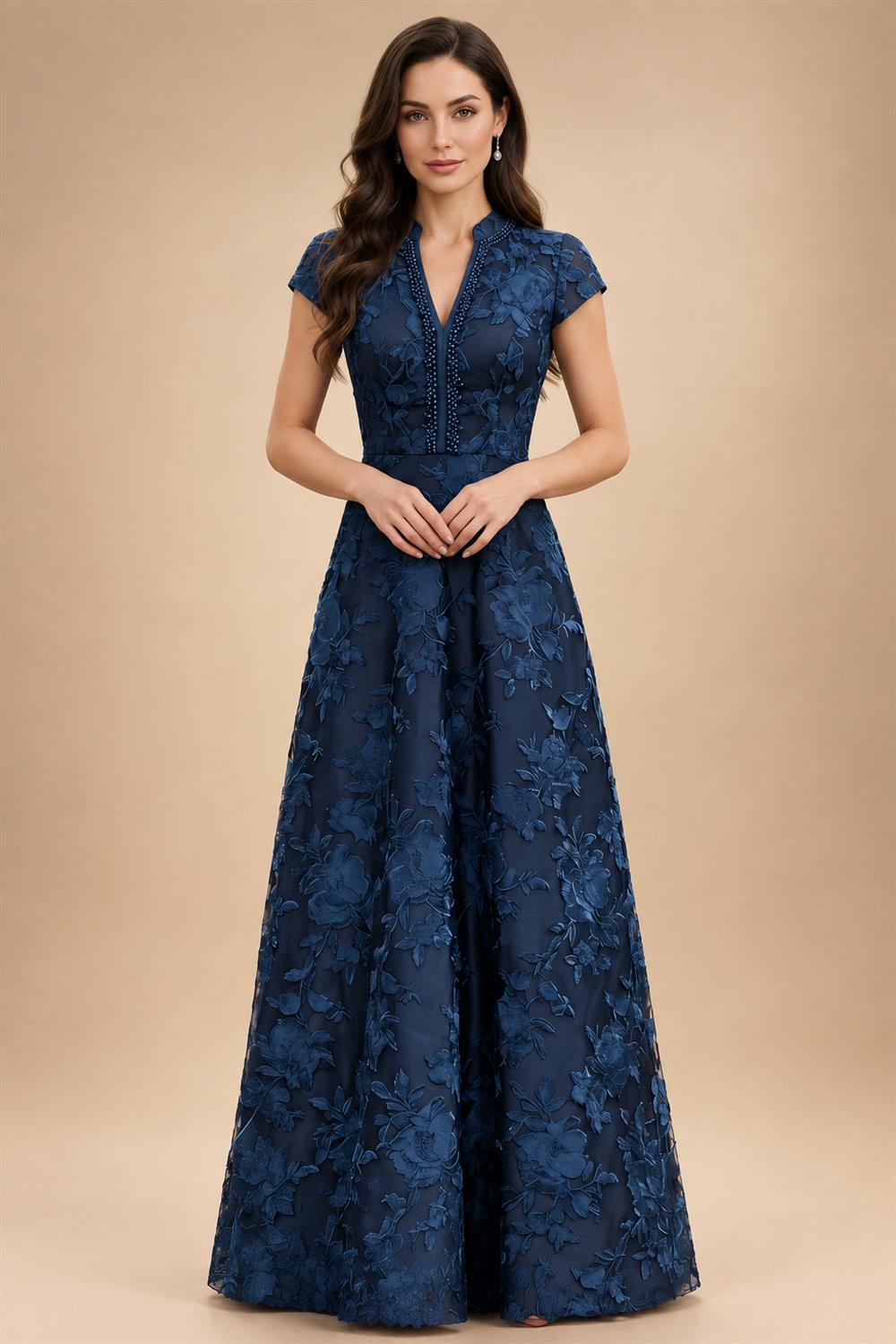 Satin V Neck Floral Print A Line Mother of the Bride Dresses (SHIR1110445)